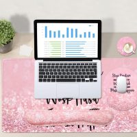 4-in-1 Gaming Mouse Pad Wrist Support Set，Desk Pad + Mouse Pad with Wrist Rest + Keyboard Wrist Rest + Coaster, Ergonomic Design for Home Office Study Game - Pink Stay Positive - Image 6