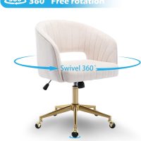 Home Office Chair Swivel Velvet Desk Chair Accent Armchair Upholstered Modern Tufted Chairs with Gold Base for Girls Women Ergonomic Study Seat Computer Task Stools for Living Room(Cream) - Image 5