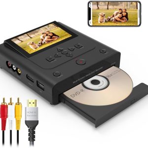 VHS to DVD Recorder, VCR to DVD Recorder-Convert Photos and Videos Between VHS,VCR,Memory Card，DVD and USB. Phone can use a Free app to Burn Videos and Photos, Also has TV Recording Function（Black）