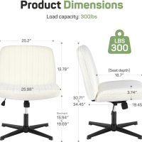 Criss Cross Chair, Cross Legged Office Chair, Wide Comfty Desk Chair, No Wheels Armless Computer Task Chair, Swivel Teddy Fabric Vanity Home Chair, Height Adjustable - Image 2