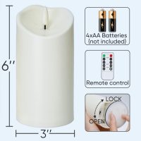 Homemory 6"x3" Outdoor Waterproof Flameless Candles, LED Candles, Battery Operated Candles with Remote and Timers, Electric Fake Plastic Pillar Candles, Ivory White, Set of 2 - Image 7