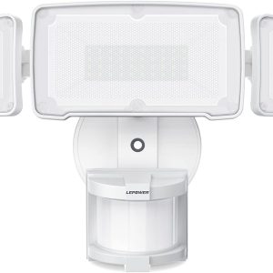 LEPOWER LED Security Lights Motion Sensor Light Outdoor, 38W 4200LM Light, 5500K, IP65 Waterproof, 3 Head Detected Flood Light for Garage, Yard, Porch (White)