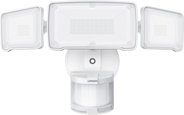 LEPOWER LED Security Lights Motion Sensor Light Outdoor, 38W 4200LM Light, 5500K, IP65 Waterproof, 3 Head Detected Flood Light for Garage, Yard, Porch (White)
