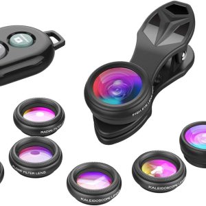 Apexel Phone Camera Lens-Macro Lens+Wide Lens+Fisheye Lens+Telephoto Lens+CPL/Flow/Radial/Star Filter+Kaleidoscope 3/6 Lens 10 in 1 Lens Kit +Remote Shutter for iPhone, Samsung,LG and Most Smartphones