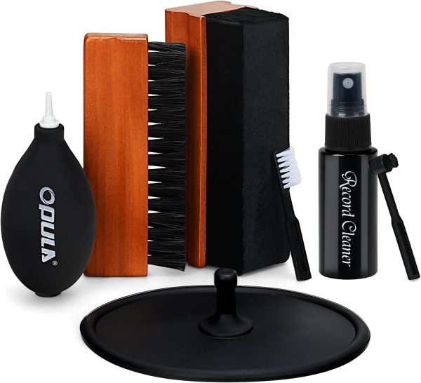 OPULA 7-in-1 Vinyl Record Cleaning Kit Complete - Vinyl Record Cleaner Solution - Velvet Brush - Microfiber Brush - Stylus Brush - Label Protector - Air Blower - Brush for Velvet, Restore LPs Album