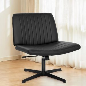 Criss Cross Chair | Swivel Vanity Chair | Cross Legged Office Desk Chair | Armless Desk Reading Chair | Height Adjustable Accent Chair for Home Office,Black