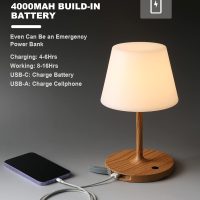 Outdoor Battery Operated Table Lamp Waterproof, 4000mAh Cordless Rechargeable, Touch Dimmable Desk Lamp, LED Night Light for Patio Camping Restaurant Home, H9.6in, Wood Grain - Image 6