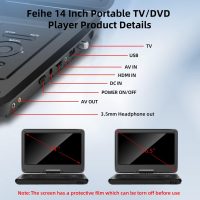 Feihe 16.5" Portable TV/DVD Player Combo with 14.0" Large HD Swivel Screen and Digital TV ATSC Tuner/HDMI/USB/AV/Audio, Built-in Battery, Dual High Volume Stereo Speakers - Image 8