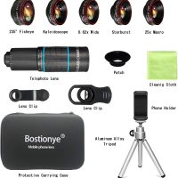 Phone Camera Lens Kit 10 in 1 for iPhone Samsung Pixel Android, 22X Telephoto Lens, 0.62X Super Wide Angle Lens&25X Macro Lens, 235° Fisheye,Kaleidoscopes, Starlight，Tripod，for Most Smartphone Black - Image 7
