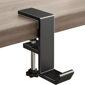 Headphone Stand Hanger Holder, Under Desk Aluminum Alloy Headset Stand with Fit for Gaming PC Accessories,Under Desk Clamp Hook Mount Suitable for Xbox/PS4 Controller, Office, Computer Desk (Black)