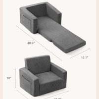 Toddle & Kids Chair,2-in-1 Soft Toddler Couches That Fold Out,Toddler Chairs Comfy 1-3 Years Old,Convertible Sofa to Lounge,Grey - Image 3