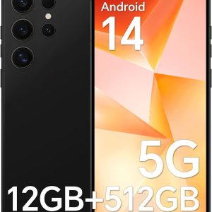 Unlocked Cell Phone F24 Ultra, 5G Dual SIM Android 14 Smartphone, Snapdragon 888, 12GB+512GB, 6.8'' Cell Phone 3040 * 1440 HD Screen, 48MP+108MP Camera Mobile Phone Black