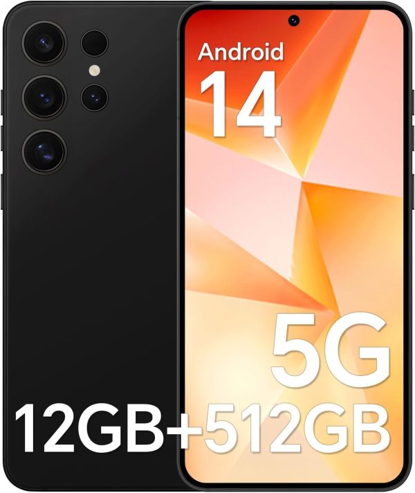 Unlocked Cell Phone F24 Ultra, 5G Dual SIM Android 14 Smartphone, Snapdragon 888, 12GB+512GB, 6.8'' Cell Phone 3040 * 1440 HD Screen, 48MP+108MP Camera Mobile Phone Black