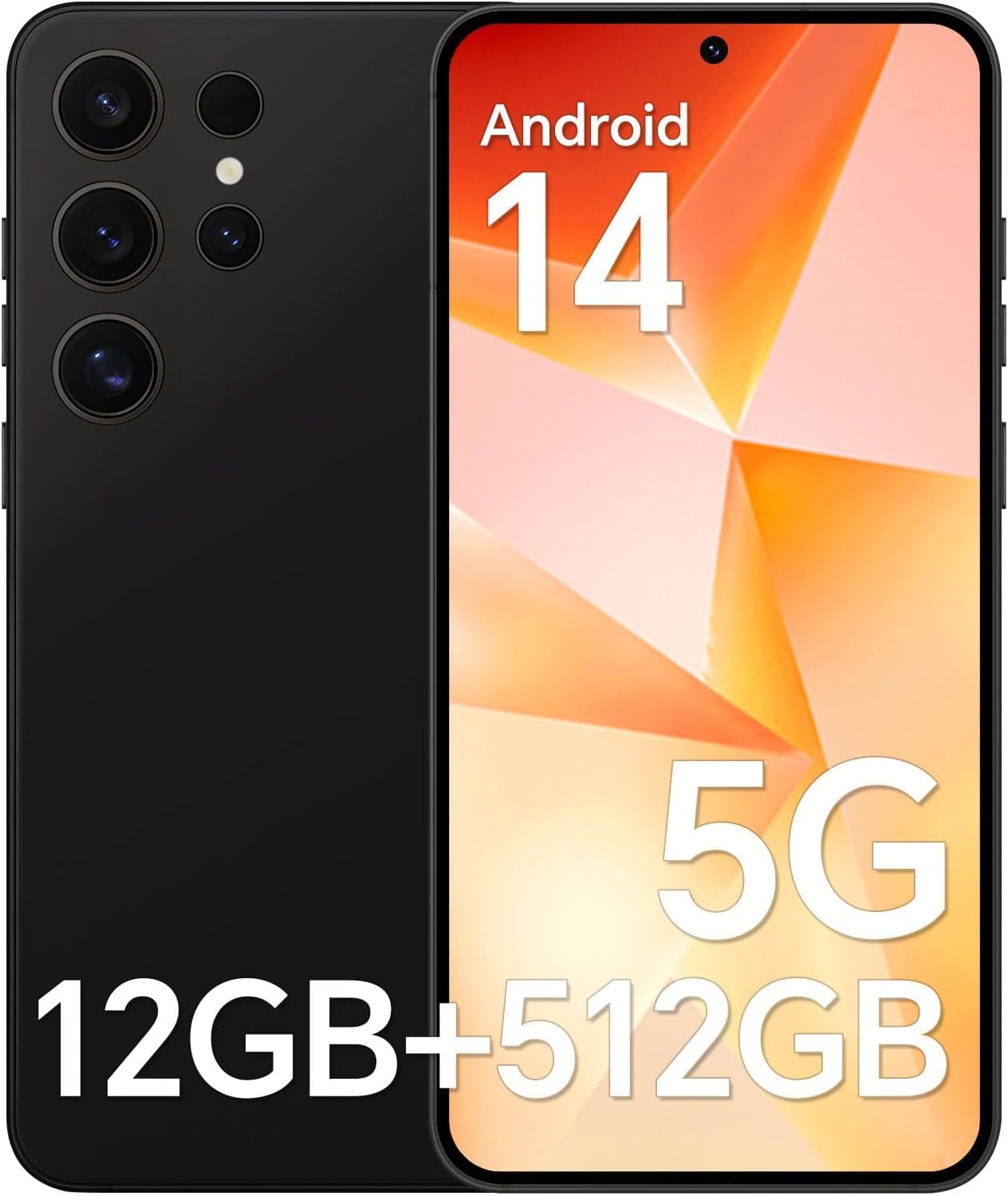 Unlocked Cell Phone F24 Ultra, 5G Dual SIM Android 14 Smartphone, Snapdragon 888, 12GB+512GB, 6.8” Cell Phone 3040 * 1440 HD Screen, 48MP+108MP Camera Mobile Phone Black