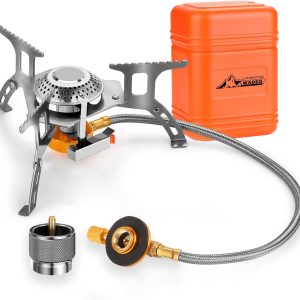 WADEO Camping Gas Stove, 3700W Portable Backpacking Stove with Piezo Ignition, Portable Burner, Camping Stove Adapter and Carrying Case for Outdoor Cooking