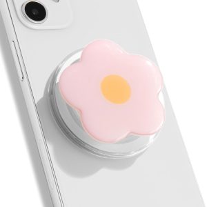 OnTheGrip Compatible with Magsafe Magnetic Cute Solid Color Daisy Flower Design Collapsible Mobile Phone Grip Stand Holder for Smartphone Tablet Cell Phone Accessory (Pink)