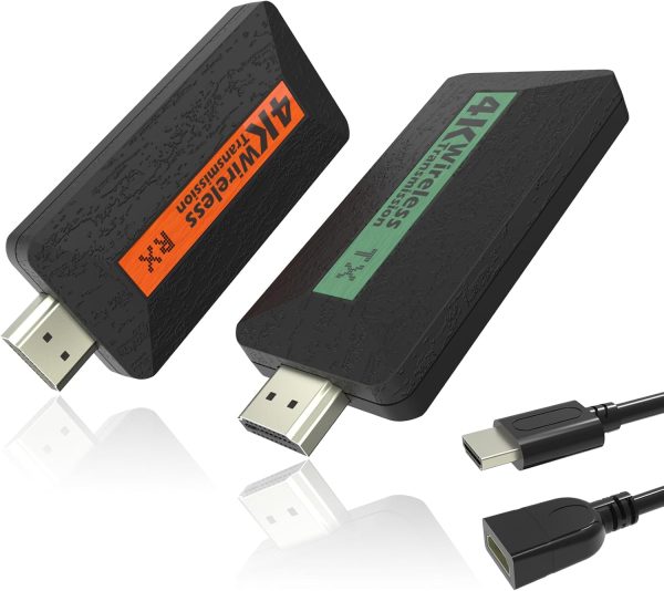 Wireless HDMI ExtenderTransmitter and Receiver, Portable 4K Wireless HDMI Kit, Plug & Play, Support 2.4/5GHz for Streaming Video and Audio from Laptop/PC/TV Box to Monitor/Projector