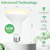 12 Pack BR30 LED Recessed Light Bulb, Dimmable Indoor Flood Light Bulbs CRI80 7W Equivalent 65W 2700K Soft White 650 Lumens, 15000 Lifetime Hours E26 Base LED Can Light Bulb, Flicker-Free - Image 8