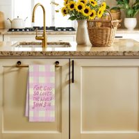 Trendy Pink Checkered Christian Kitchen Dish Towels 16x24 Inch, John 3:16 Bible Verse Decor Hand Towels for Bathroom, Religious Christian Gifts for Women, Preppy Bathroom Decor - Image 2