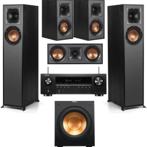 Klipsch Reference R-52C Center Channel Home Speaker, Black Bundle with R-52C Center Speaker, R-12SW 12" 400W Powered Subwoofer, R-41M Bookshelf Speakers, 5.2-Channel 8K Receiver
