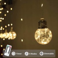 YOLIGHT Wishing Ball Curtain Lights 200 LED Window Curtain String Lights with Remote, USB Battery Powered Twinkle Globe Fairy Lights for Wedding Party Bedroom Christmas Decoration (Warm White) - Image 3