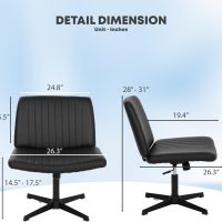 Criss Cross Chair | Swivel Vanity Chair | Cross Legged Office Desk Chair | Armless Desk Reading Chair | Height Adjustable Accent Chair for Home Office,Black - Image 2