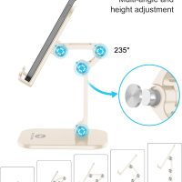 OCYCLONE Phone Stand, Adjustable Height and Angle Foldable Cell Phone Stand Holder for Desk, Taller iPhone Stand Compatible with 4.7"-13" Smartphones iPad Tablet, Beige - Image 2