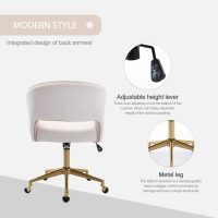 Nrizc Velvet Office Desk Chair, Upholstered Home Office Desk Chairs with Adjustable Swivel Wheels, Ergonomic Office Chair for Living Room, Bedroom, Office, Vanity Study (Beige) - Image 5