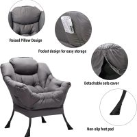 Welnow Lazy Chair with Ottoman, Modern Lounge Accent Chair with Armrests and a Side Pocket, Leisure Sofa Armchair, Reading Armchair with Footrest for Small Space, Dark Grey - Image 5