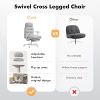 Criss Cross Chair with Wheels & Flip-up Arms, Executive Office Chair with Foot Rest, Swivel Cross Legged Office Chair, Corduroy Fabric Comfy Computer Desk Chair, Vanity Chair for Home, Grey - Image 9