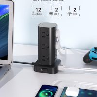 Power Strip Tower with Multiple Outlets, Flat Plug Surge Protector Tower Extension Cord with 12 AC Outlets 4 USB Ports (2 USB C), 6FT Cord Power Tower Surge Protector for Home Office Dorm Room, Black - Image 2