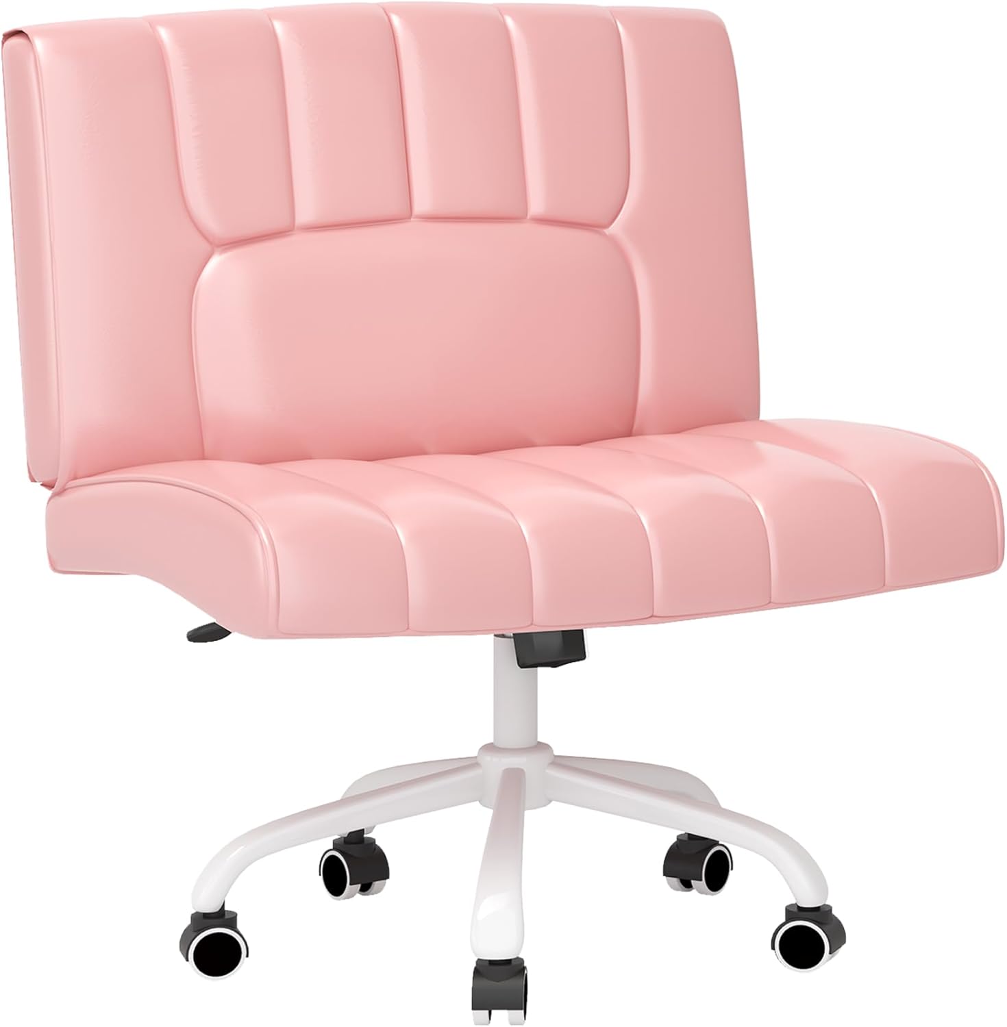 FLEXISPOT Pink Criss Cross Chair with Wheels, Pink Desk Chair Vanity Chair with Back/4.7in Thick Seat Cushion, 25 * 23in Wide Comfortable Office Chair, Leather Seat