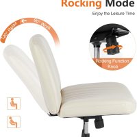 Criss Cross Chair Armless Computer Task Chair, Wide Comfty Swivel Fabric Height Adjustable Vanity Chair w/Replaceable Wheels/Fixed Base/Padded, Beige Leather - Image 6