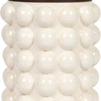 Creative Co-Op 5.75 Inches Round Stoneware Canister with Raised Dots and Acacia Wood Lid, White and Natural - Image 3