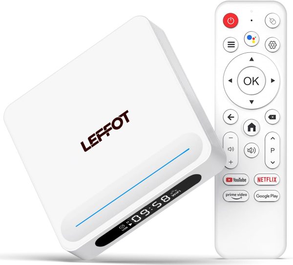 4K Ultra HD Streaming Device for TV 2025, LEFFOT H618 Plus Android 14 TV Box, 4GB RAM 32GB ROM, Support Gogle Assistant Voice Remote, HDR10, 2.4G & 5G WiFi 6, BT 5.4, Allwinner H618 Quad-Core A53
