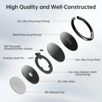 Syncwire Cell Phone Ring Holder Stand, 360 Degree Rotation Finger Ring Kickstand Polished Metal Phone Grip for Magnetic Car Mount - Image 2
