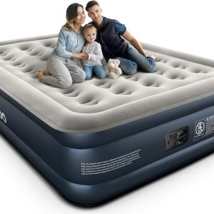 iDOO Queen Air Mattress with Built in Pump, 18 Raised Comfort Inflatable Blow up Mattress, Upgraded Four Chamber Portable Air Bed for Camping, Guests and Home, Colchon Inflable, 650 lbs Max