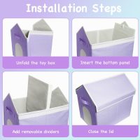 Large Toy Box Storage Organizer with Lid, House Shape Oxford Fabric Collapsible Sturdy Toy Chest Bins Baskets (Purple) - Image 6