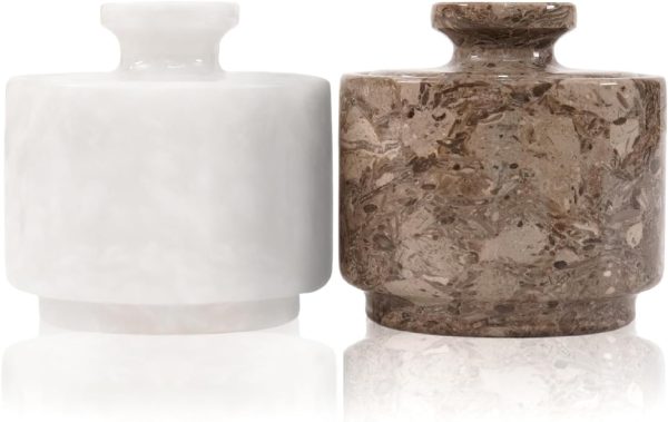 Marble Salt Cellar with Lid 3" White and Oceanic Celtic Salt & Pepper Containers Home & Kitchen, Salt & Sugar Salt Bowls, Kitchen Table Decor
