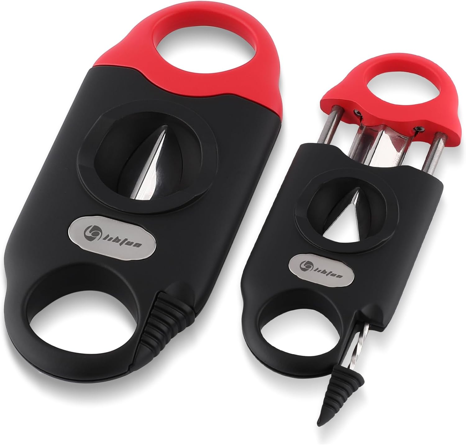 Cigar Cutter V Cut with Cigar Draw Enhancer 2 Cigar Holders, Stainless Steel Cigar Cutter, 3-in-1 Cigar Accessories, Father’s Day Christmas Cigar Gifts, Cuts Up to 60 Gauge (Black-Red)