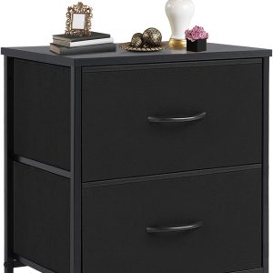 DUMOS Nightstand Small Dresser with 2 Fabric Drawers Side Tables Bedroom End Table Bedside Storage Furniture for 20 inch Tall Night Stand for Entryway, College Dorm, Classic Black