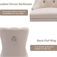 KCC Velvet Dining Chairs Set of 4, Upholstered High-end Tufted Dining Room Chair with Nailhead Back Ring Pull Trim Solid Wood Legs, Nikki Collection Modern Style for Kitchen, Beige - Image 6