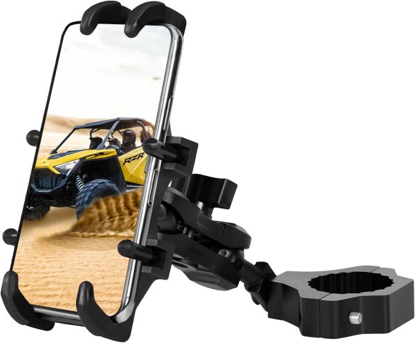 UTV Phone Mount for 1.75"-2" Roll Bar, 360°Rotation UTV Phone Holder with 8 Claws, Aluminum Alloy Heavy Duty Smartphone Holder Hang on to 4.7"-7.1" Devices for Polaris RZR/Can Am X3