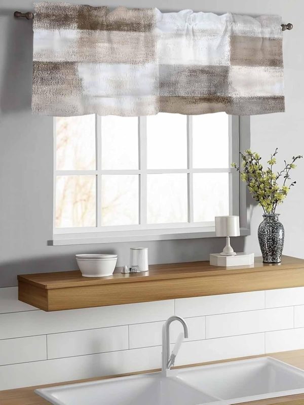Valances for Windows Watercolor Brown White Graffiti Window Valance Rod Pocket Modern Art Window Treatment Decor Curtain for Kitchen Living Room Bedroom 54" x 18"