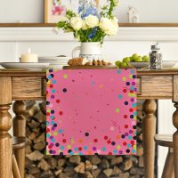 Pink Polka Dot Happy Birthday Table Runner, Seasonal Kitchen Dining Table Decoration for Home Party Decor 13x72 Inch - Image 2