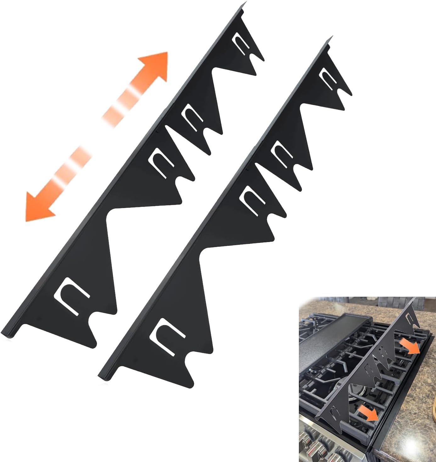 Stove gap filler with stove gap covers, Gap filler for stove and counter, dishwasher air gap, Oven gap filler retractable Length 13.8″ to 27.6″, Width 0.79″,2Pcs Black
