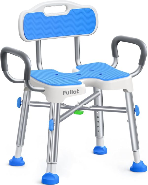 Ergonomic H-Shaped Shower Chair for Elderly and Disabled with Padded Back & Arms, FSA/HSA Eligible 500 lbs Heavy Duty Adjustable Shower Stool Seat for Easy Cleaning, Anti-Slip Bath Chairs for Bathtub