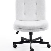 VINGLI Swivel Armless Criss Cross Chair with Dual-Use Wheels,Adjustable Height Cross-Legged Office Desk Chair, Vanity Chair, Rolling Computer Chair for Home,Teddy Fleece Beige - Image 9