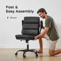 Office Chair Adjustable Desk Chair Mid Back Executive Comfortable Bonded Leather Ergonomic Back Support Home Computer Chair with Padded Flip-up Armrest Swivel Wheels (Black) - Image 6