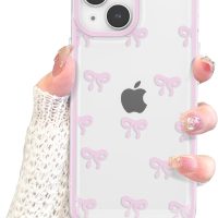 EYZUTAK Case for iPhone 15, Clear Cute Ribbon Bowknot Pattern Aesthetic Transparent Phone Case Raised Camera Protection Stylish Slim Soft Durable TPU Protective Cover for Women Girls - Pink - Image 8